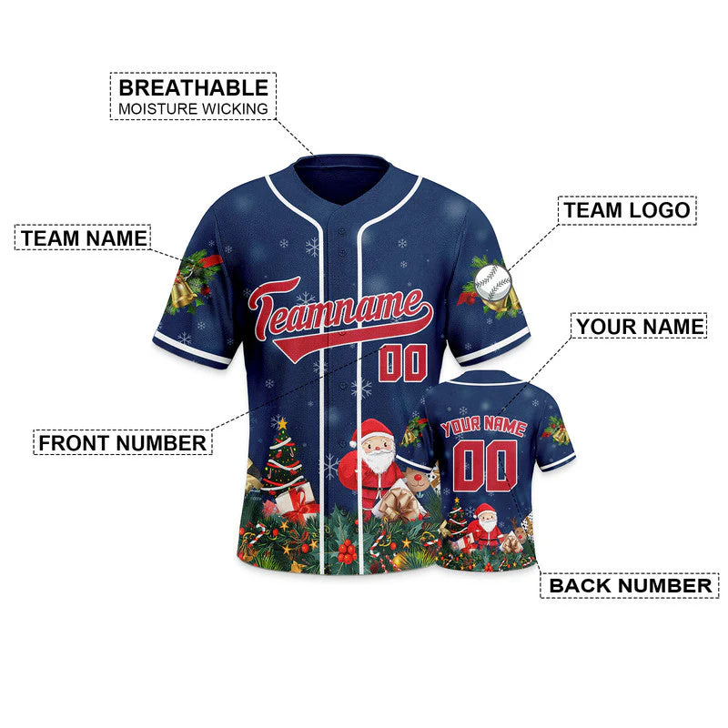 Christmas Day Custom Navy Red-White Santa Claus Authentic Baseball Jersey1
