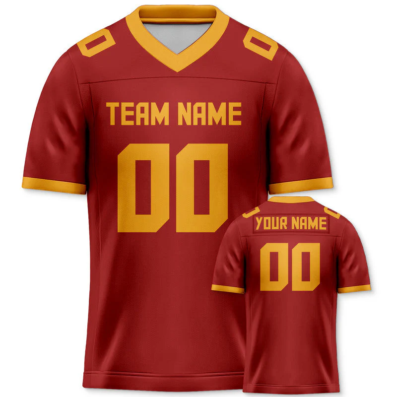 Custom Red Gold Mesh Authentic Football Jersey