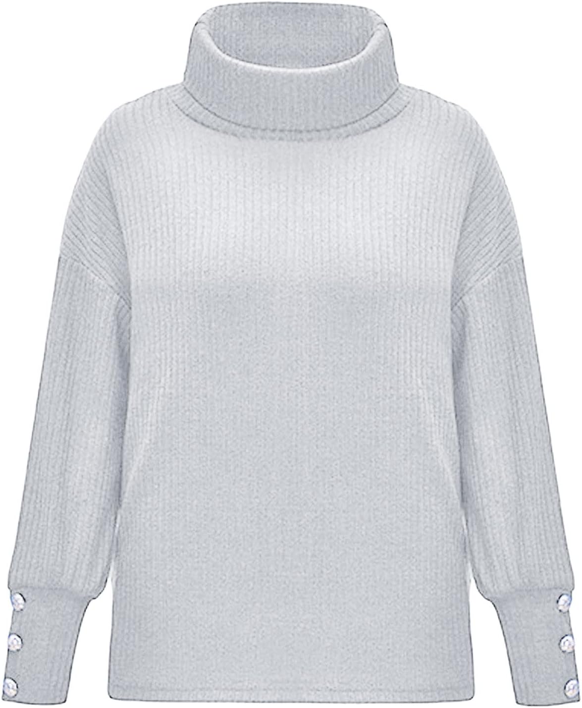 Women's 2024 Pullover Sweaters Soft Long Sleeve Turtleneck Knitted Casual Button Oversized Tunic Tops