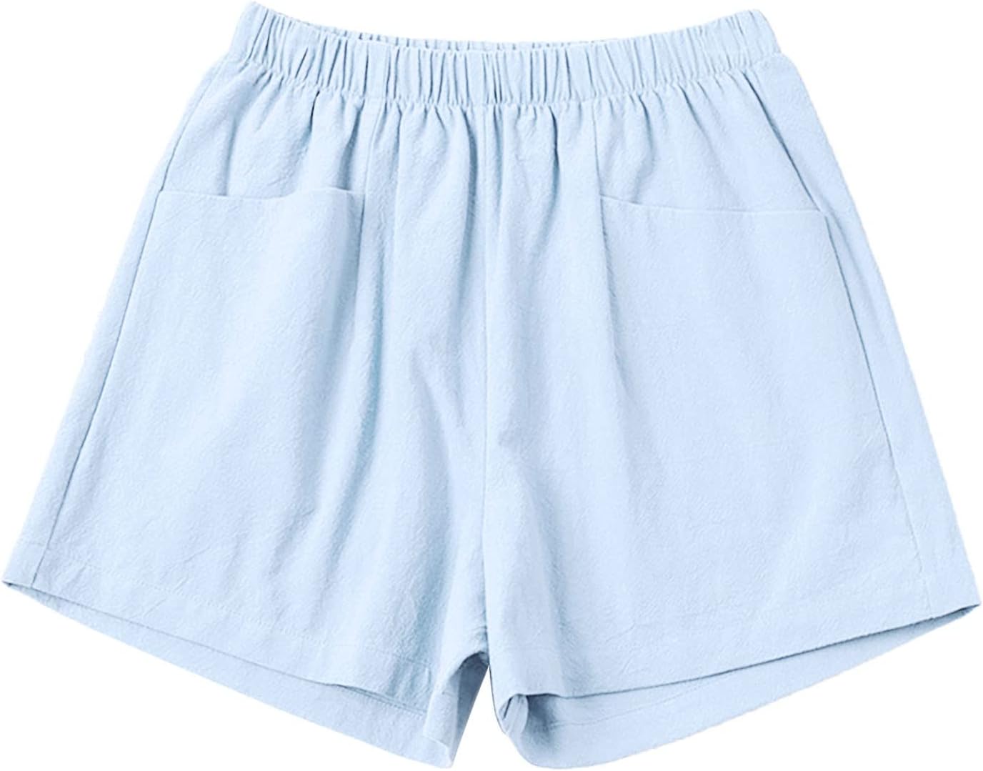 Cotton Linen Shorts Womens Casual High Waisted Drawstring Loose Fit Bermuda Shorts Summer Vacation Beach Shorts