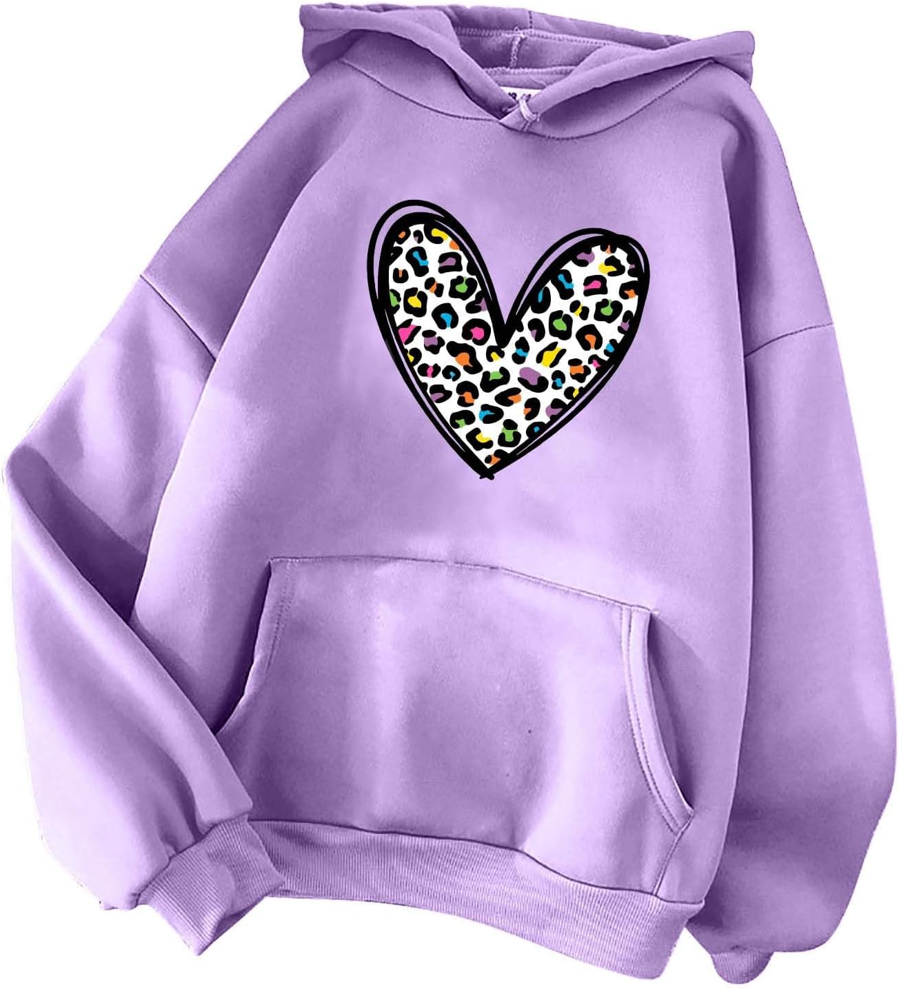 Women's Graphic Hoodie Heart Print Drawstring Long Sleeve Pocket Sweatshirt Pullover Fall Casual Fashion Workout Tops