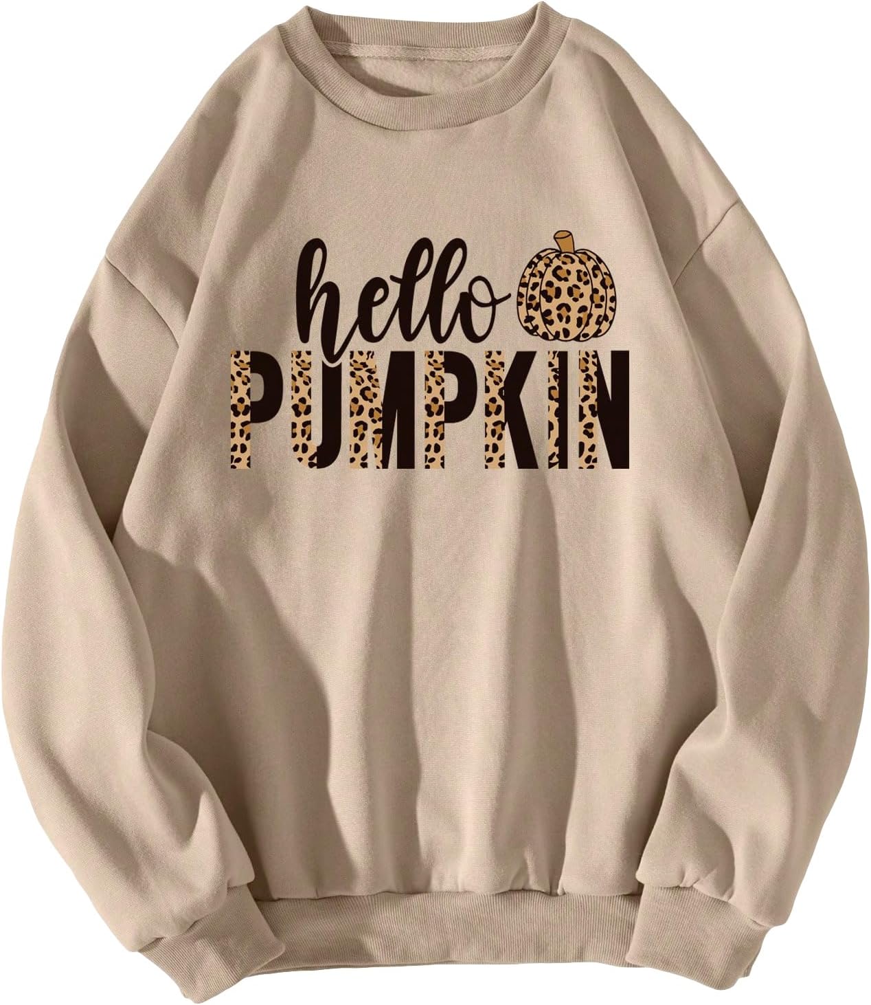 Women's Letter Graphic Print Round Neck Long Sleeve Sweatshirt Tops Pullovers Apricot Leopard Print
